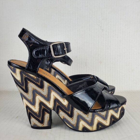 Madden Girl Boozter Chevron Crochet Lace Open Toe Platform Wedge Shoes Size 7.5 - Picture 7 of 10